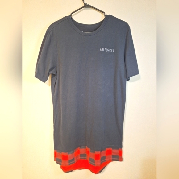 NIKE Air Force 1 medium athletic cut cotton tee shirt black red plaid bottom - Picture 1 of 8